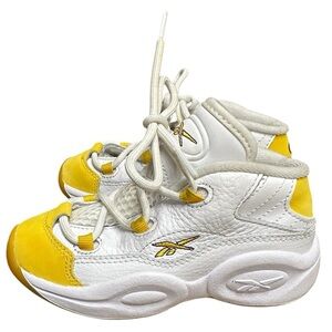 Reebok Question Mid "Yellow Toe" White Yellow Sneaker Shoes Size 10 Toddler